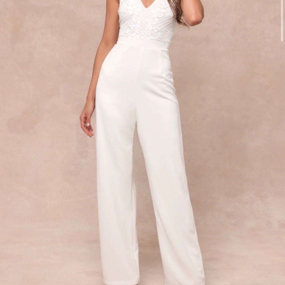Lulu's White Plunging V-Neck Jumpsuit